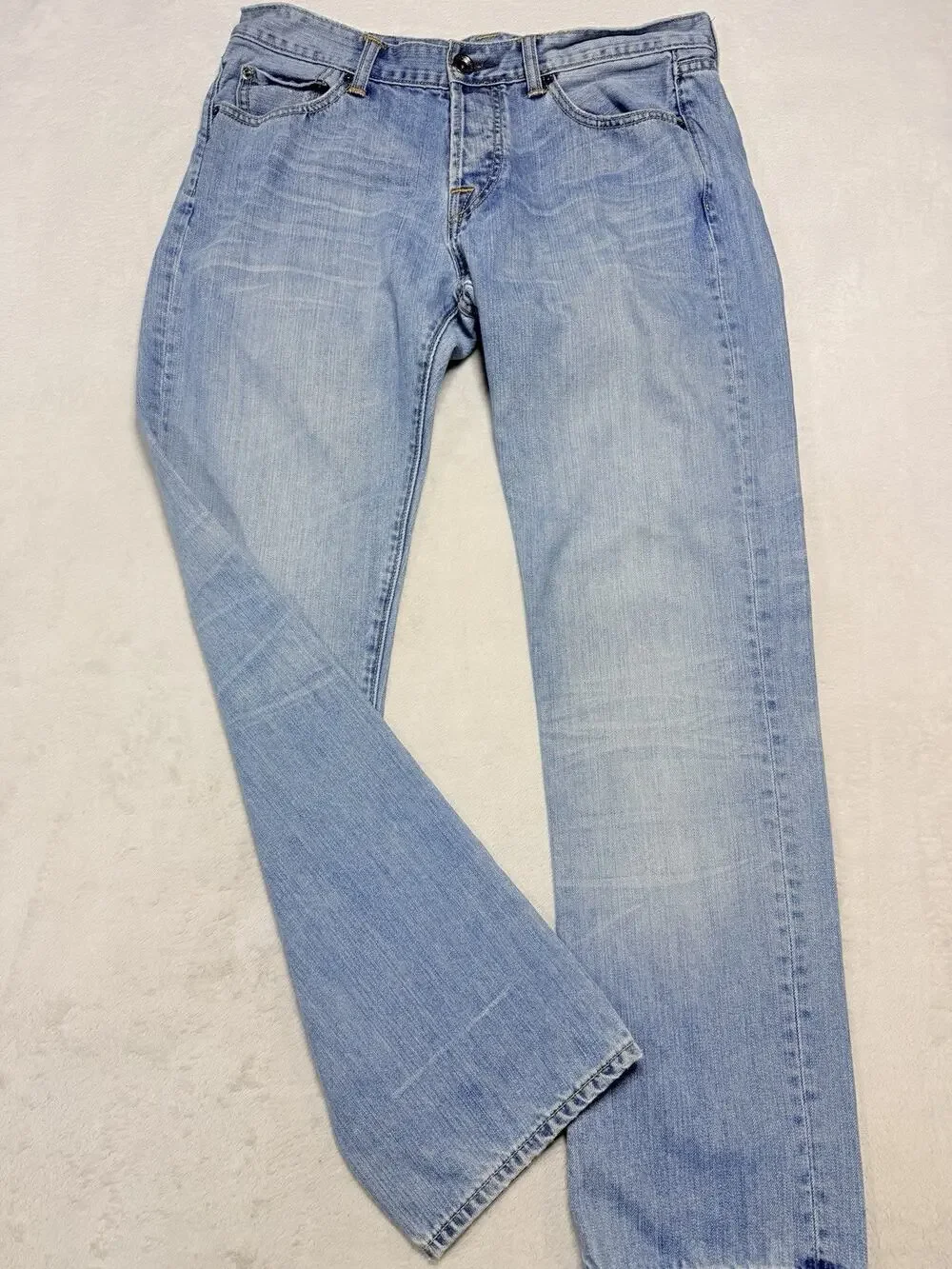 Ed Hardy Mens 33x32 Christian Audigier Embroidered Light Wash Straight Jeans
